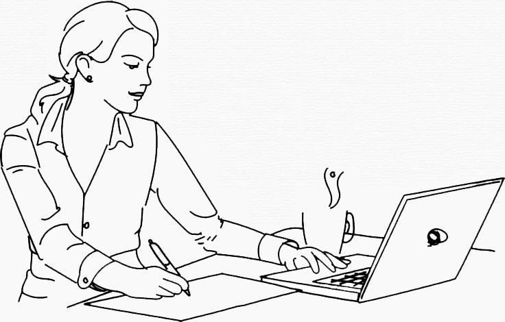 Sketch of woman working on computer